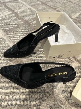 Anne Klein Black Glitter Slingback Heels